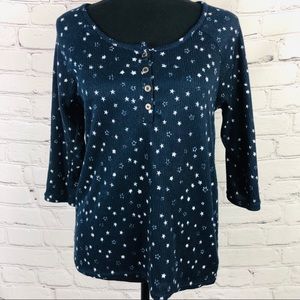 Lucky Brand 🍀Crew Neck Top With Button-Up Front. Color: Navy blue . Size( M)